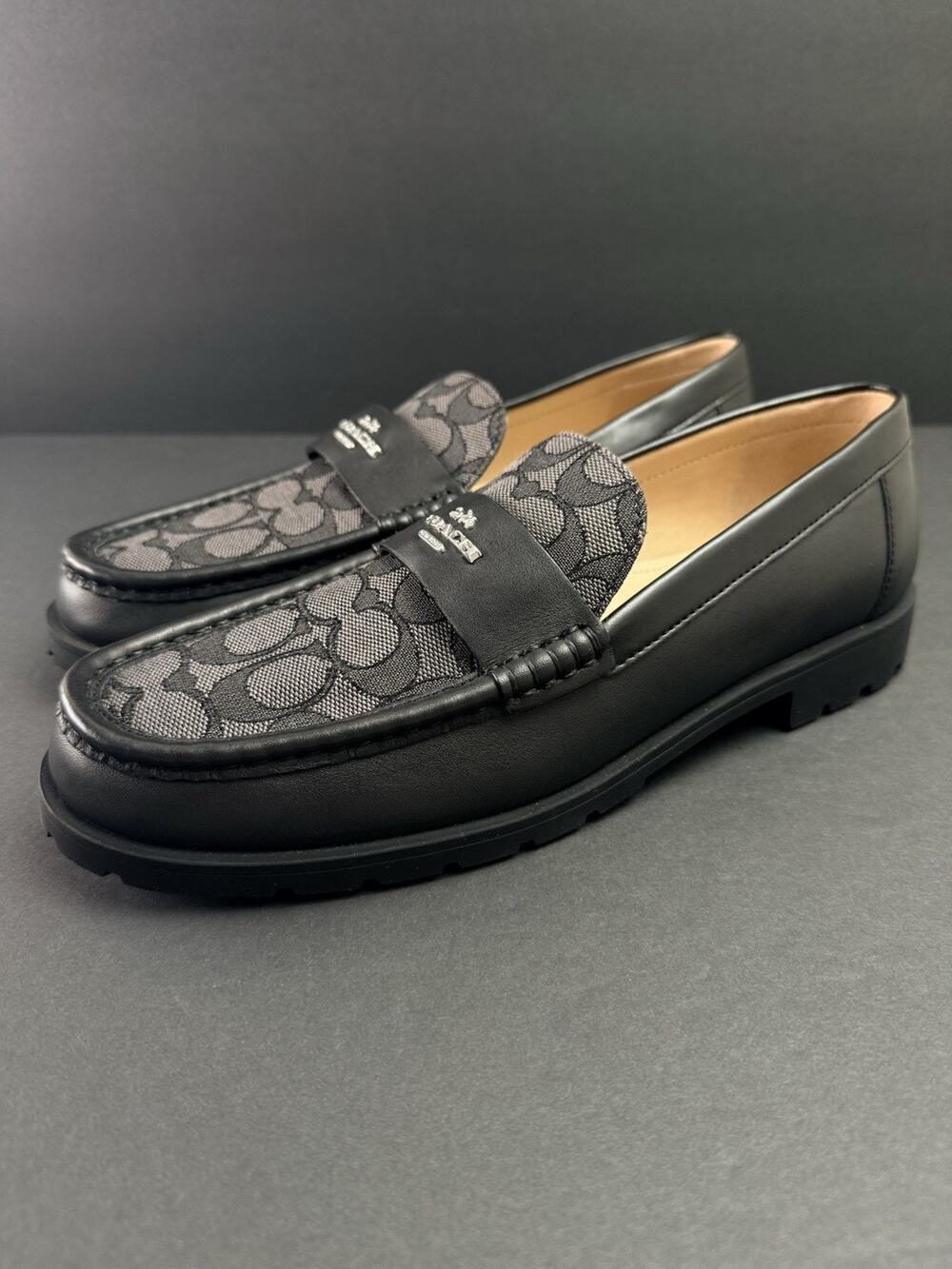 Coach Janie Women’s 9.5 Black Signature Jacquard Loafers Flats New No Box